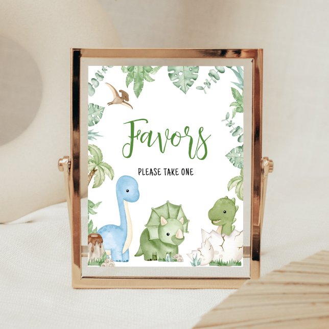 Poster É um Chá de fraldas de Dinossauro (Greenery Boy Dinosaur Baby Shower Favors Sign)