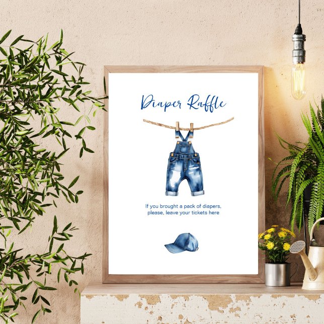 Poster É um garoto jeans azul rifa de fralda chá de frald (It's a boy blue jeans baby shower diaper raffle table sign poster template digital download)
