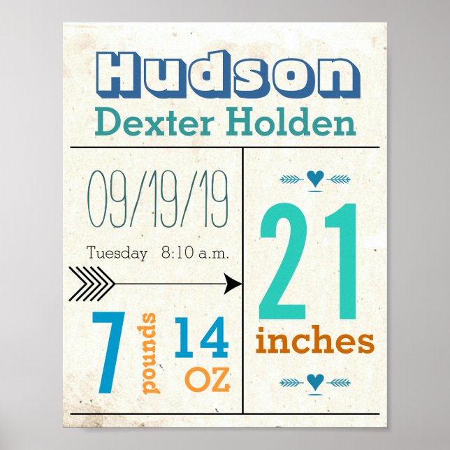 Pôster É um menino! Seta Fofa Nova Baby Stats (Frente)