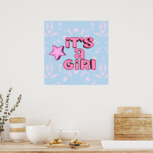 Poster É uma estrela de texto 3D para garotas