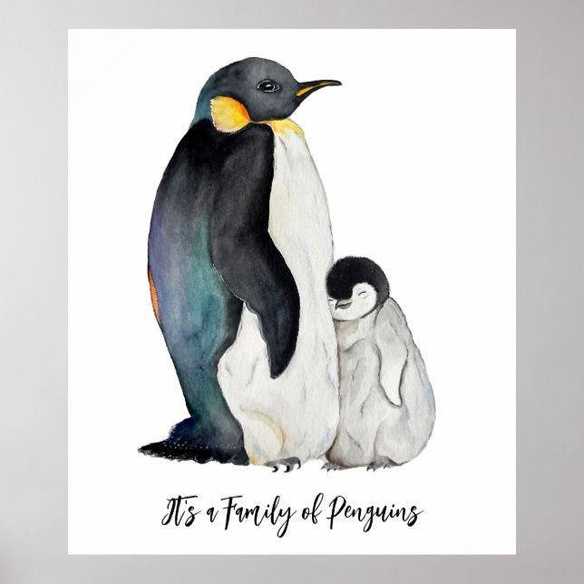 Poster É uma família de pinguins desenhando aquarela (Frente)