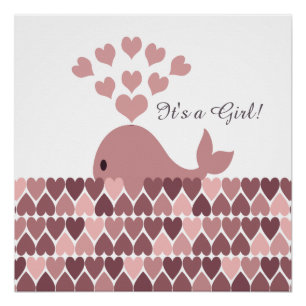 Pôster É uma menina! Baleia cor-de-rosa bonito