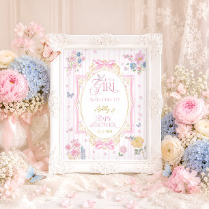 Poster É uma Menina Boas-vindas para Chás de Bebê Florais