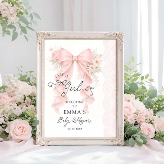 Poster É uma Menina Fita Rosa Chamada de Chá de Bebê Boas (Criador carregado)