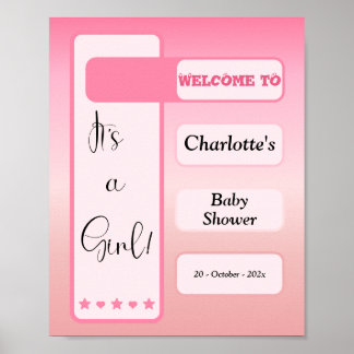 Poster É Uma Menina! Gradiente Rosa Chuveiro de Bebê Fofo