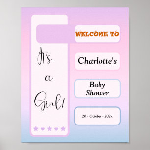 Poster É Uma Menina! Gradiente Roxo Bebe Chique Aniversár