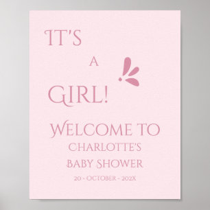 Poster É uma menina! Minimalismo Rosa Pastel Chás de Bebê