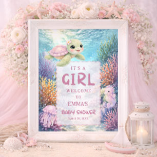 Poster É uma Menina Tartaruga Marinha Chamada de Bebê Bem