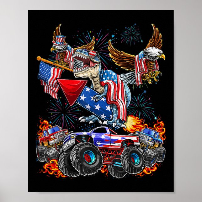 Poster Eagle Monster Truck Dinosaur July 4th America Patr (Frente)