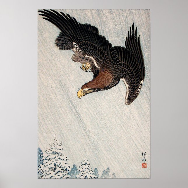 Poster Eagle Voando em Neve por Ohara Koson (1933) (Frente)
