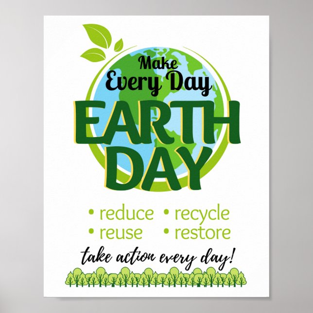 Poster Earth Day Every Day, Reduce Reuse Recycle Restore (Frente)