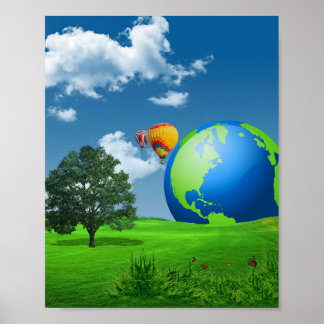 Poster Earth Globe Balloons Frutiger Aero
