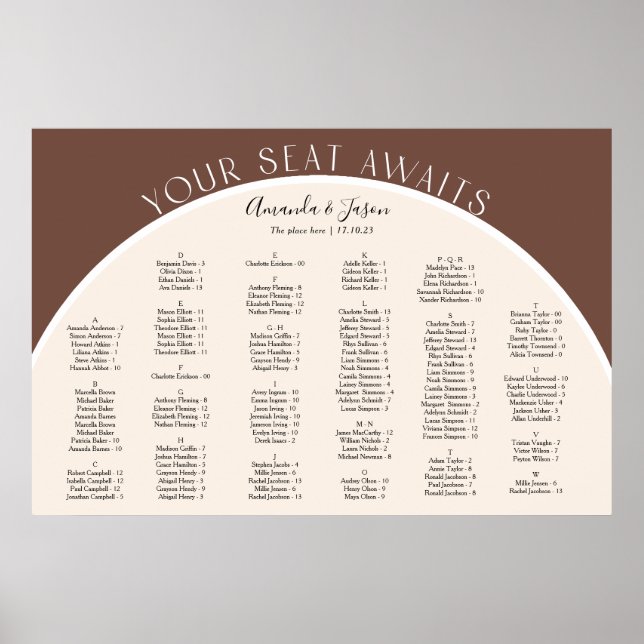 Poster Earth tone Modern arch burgundy seating chart (Frente)