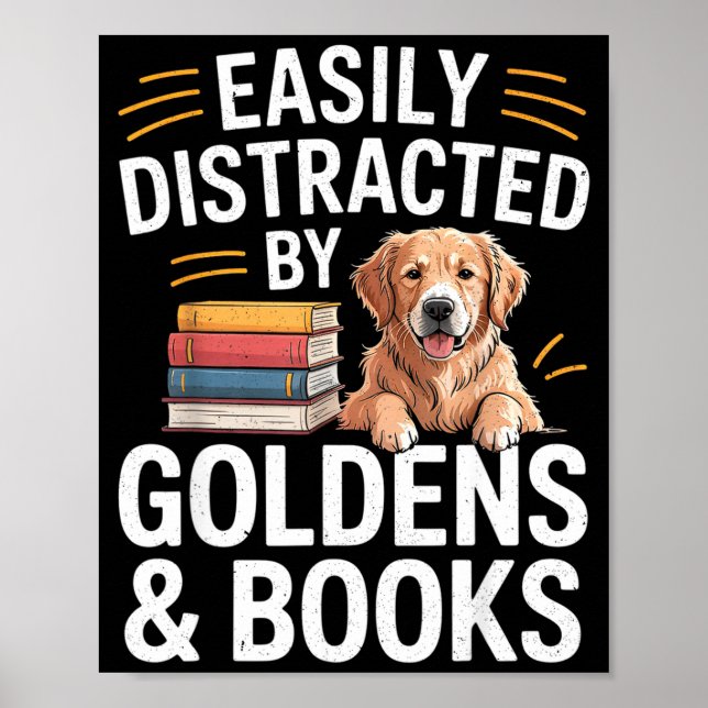 Poster Easily Distracted By Goldens &amp; Books - Golden  (Frente)