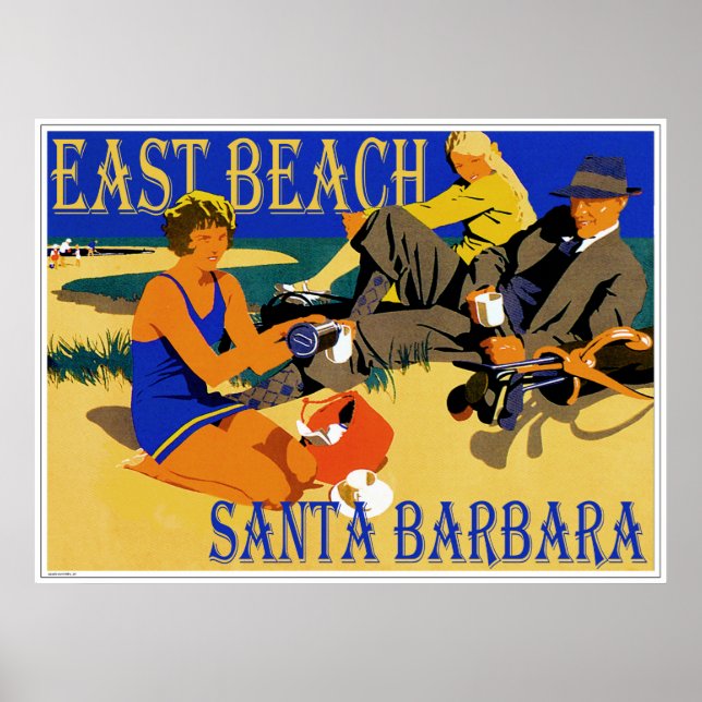 Poster East Beach Papais noeis Barbara, California Retro  (Frente)