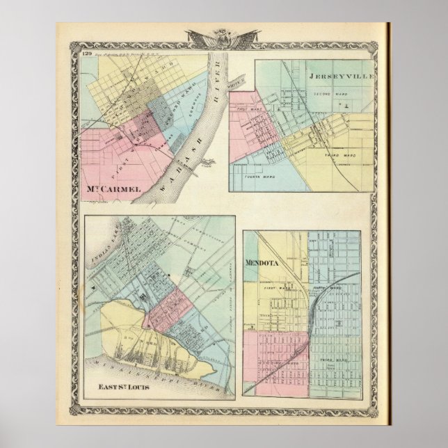 Poster East St Louis, Mt Carmel, Jerseyville and Mendota (Frente)