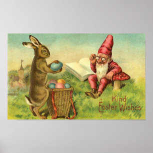 Poster Easter Bunny And Gnome Vintage Greeting