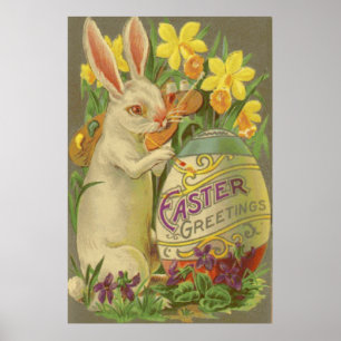 Poster Easter Bunny Painting Egg Daffodil Crocus