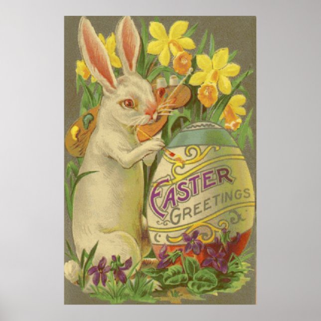 Poster Easter Bunny Painting Egg Daffodil Crocus (Frente)