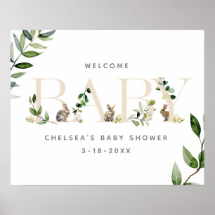 Poster Easter Bunny Rabbit Neutral Baby Shower Welcome