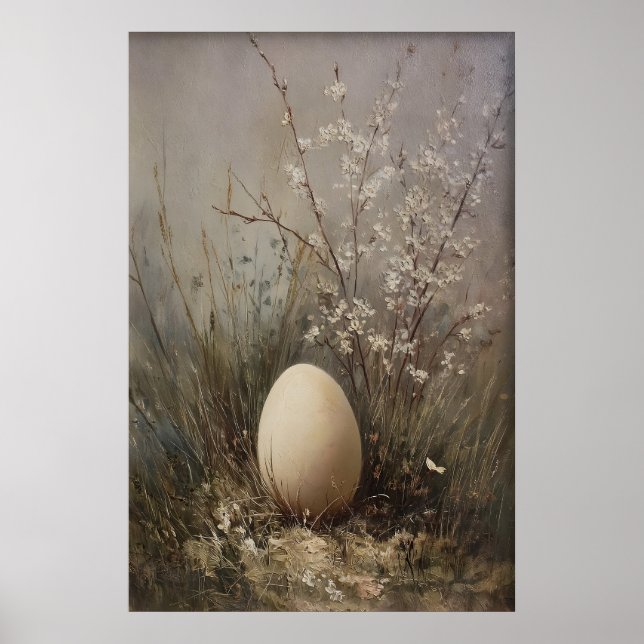 Poster Easter Egg Wildflowers Print, Antique Spring Field (Frente)