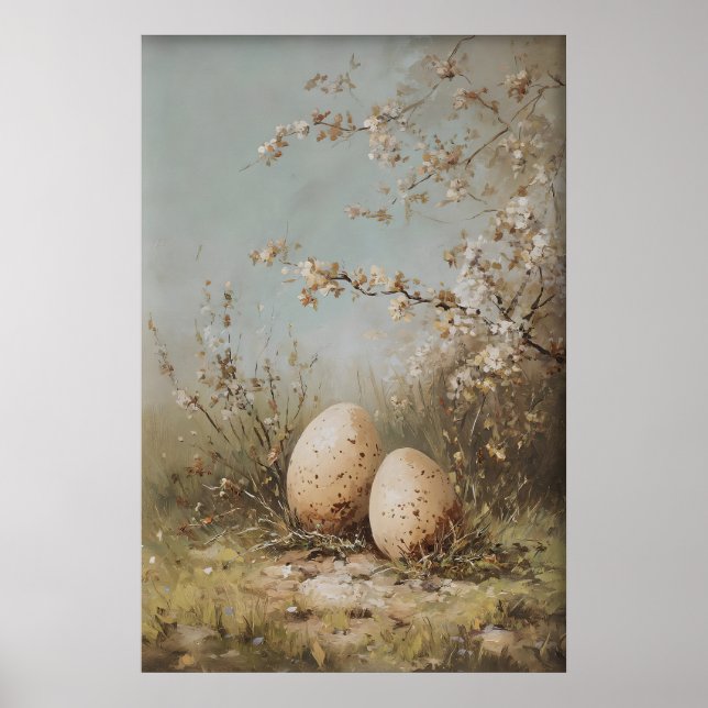 Poster Easter Eggs Wildflowers Print, Antique Spring (Frente)