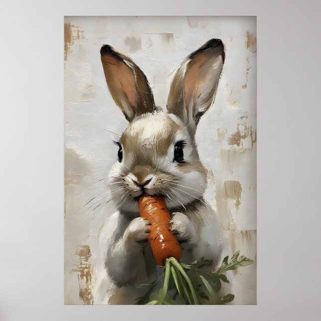 Poster Easter Rabbit Carrot Print, Spring Bunny (Frente)