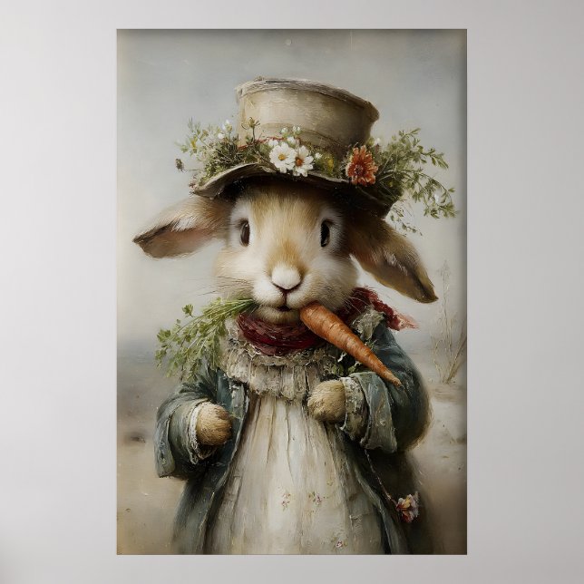 Poster Easter Rabbit Carrot Print, Spring Bunny (Frente)