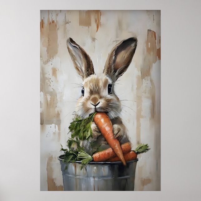 Poster Easter Rabbit In Bucket Of Carrots Print, Spring (Frente)