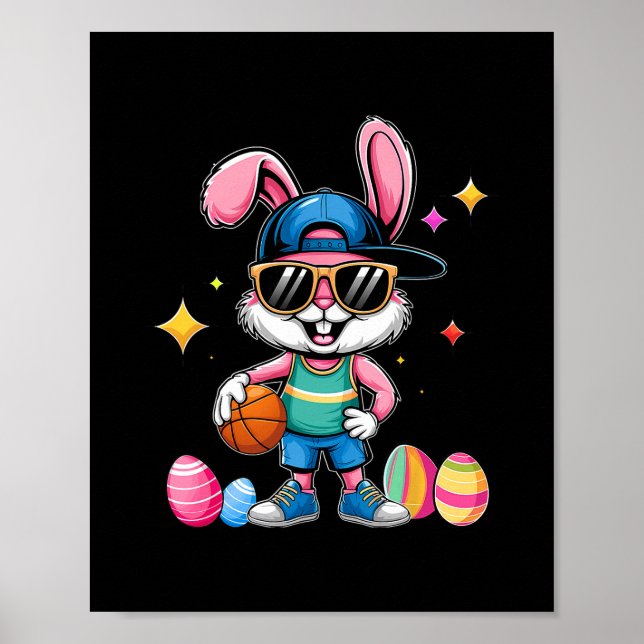 Poster Easter Sport Happy Easter Bunny Playing Sketll Kid (Frente)