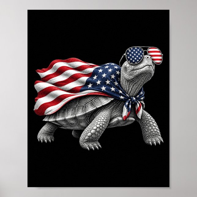 Poster Eastern Box Turtle 4th Of July Aamerican Flag (Frente)