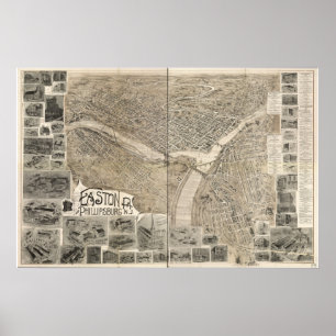 Pôster Easton 1900, PA & Phillipsburg, mapa panorâmico d