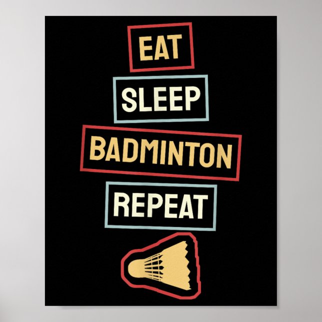 Poster Eat Sleep Badminton Repeat Badminton Player Retro, (Frente)