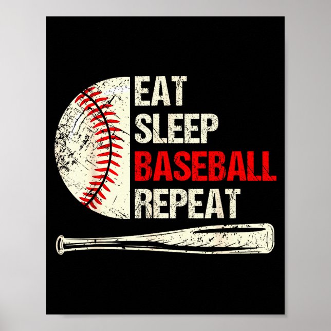 Poster Eat Sleep Baseball Repeat Funny Baseball Player  (Frente)