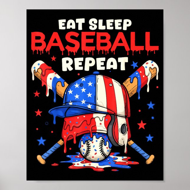 Poster Eat Sleep Baseball Repeat Funny Ice Cream Drip Cro (Frente)