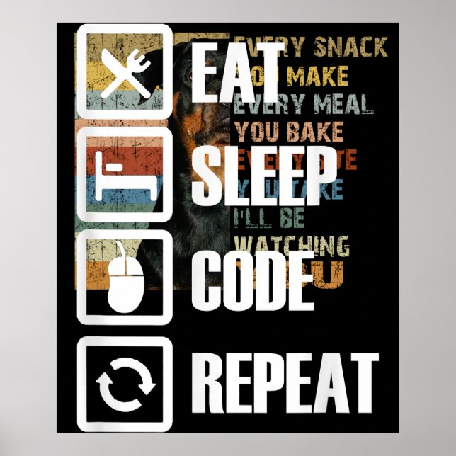 Poster Eat Sleep Code Repetir Engenheiro de programação d (Frente)