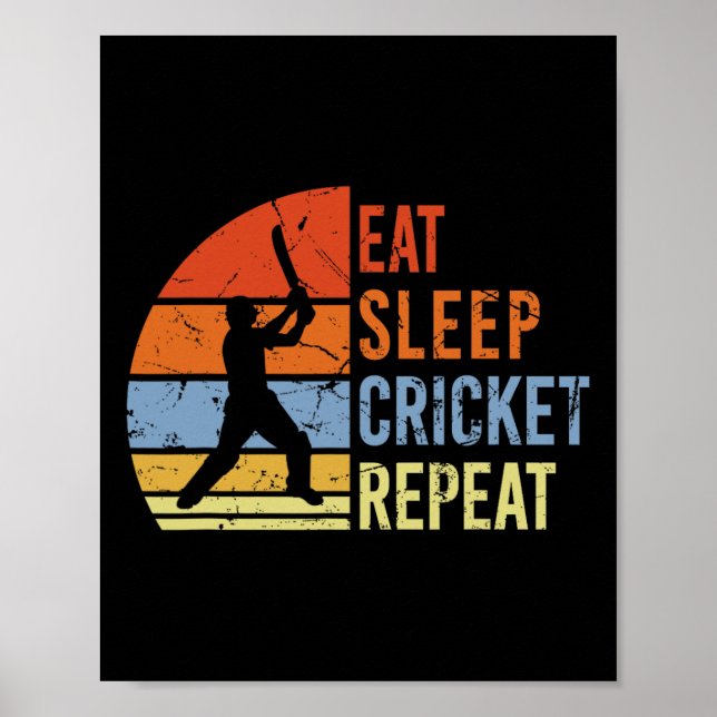 Poster Eat Sleep Cricket Repeat - Funny Cricket Game Men  (Frente)