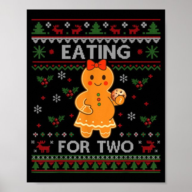 Poster Eating For Two Pregnancy Announcement Ugly Sweater (Frente)
