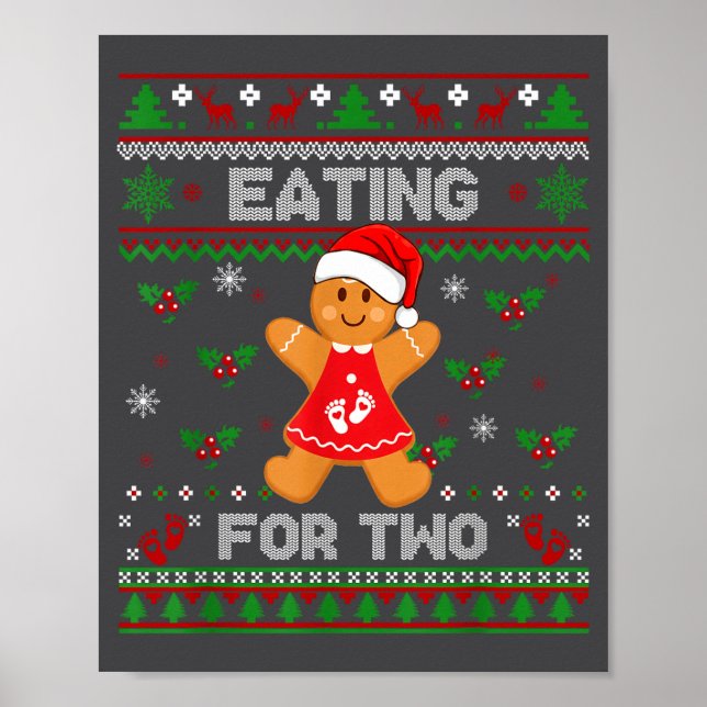 Poster Eating For Two Pregnancy Announcement Ugly Sweater (Frente)