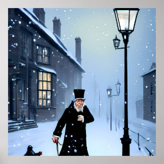Poster Ebenezer Scrooge Snowy Rua Vitoriana