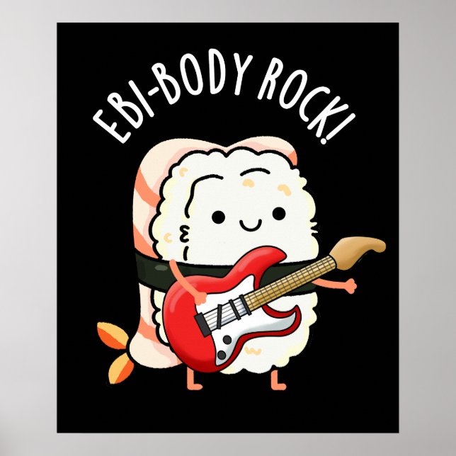 Poster Ebi-body Rock Funny Rocker Sushi Pun Dark BG (Frente)