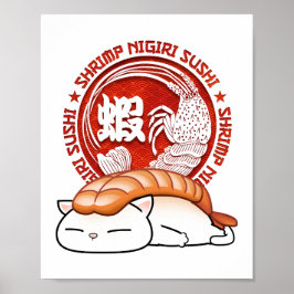 Poster Ebi Shrimp Sushi Cat