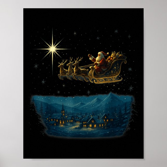 Poster Ec Santa Sleigh With And Stars  (Frente)