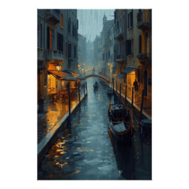 Pôster Echoes in Gold – The Painted Rainy Night of Venice