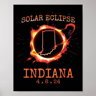 Poster Eclipse 2024 Estado de Indiana Totality Usa Path S