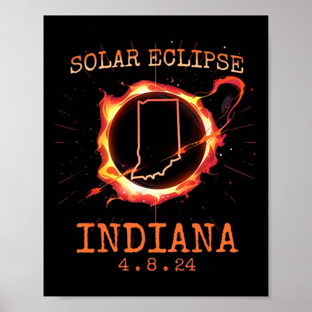 Poster Eclipse 2024 Estado de Indiana Totality Usa Path S (Frente)