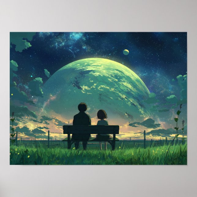 Poster Eclipse Dourado Buraco Negro Sobre a Arte do Ocean (Frente)