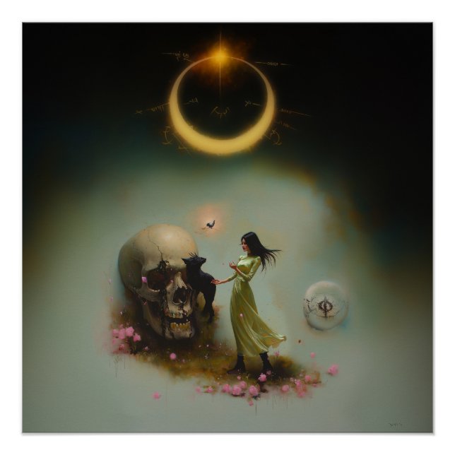 Pôster Eclipse Priestess Moon Witchy AI Art Semi Gloss (Frente)