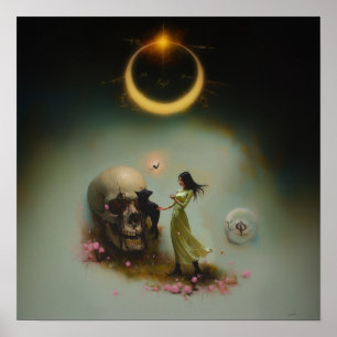 Poster Eclipse Priestess Raven Witchy AI Art Matte Value
