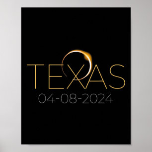 Poster Eclipse Solar 2024 Estado do Texas Total Eclipse S
